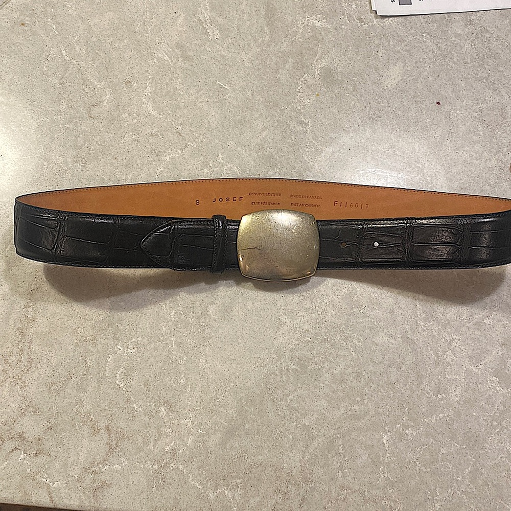 Snake embossed black leather belt with silver buckle